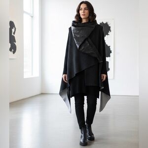 LUUKAA Lagenlook Black Charcoal Wool Parachute Puffer Vest Size 8 Art to Wear